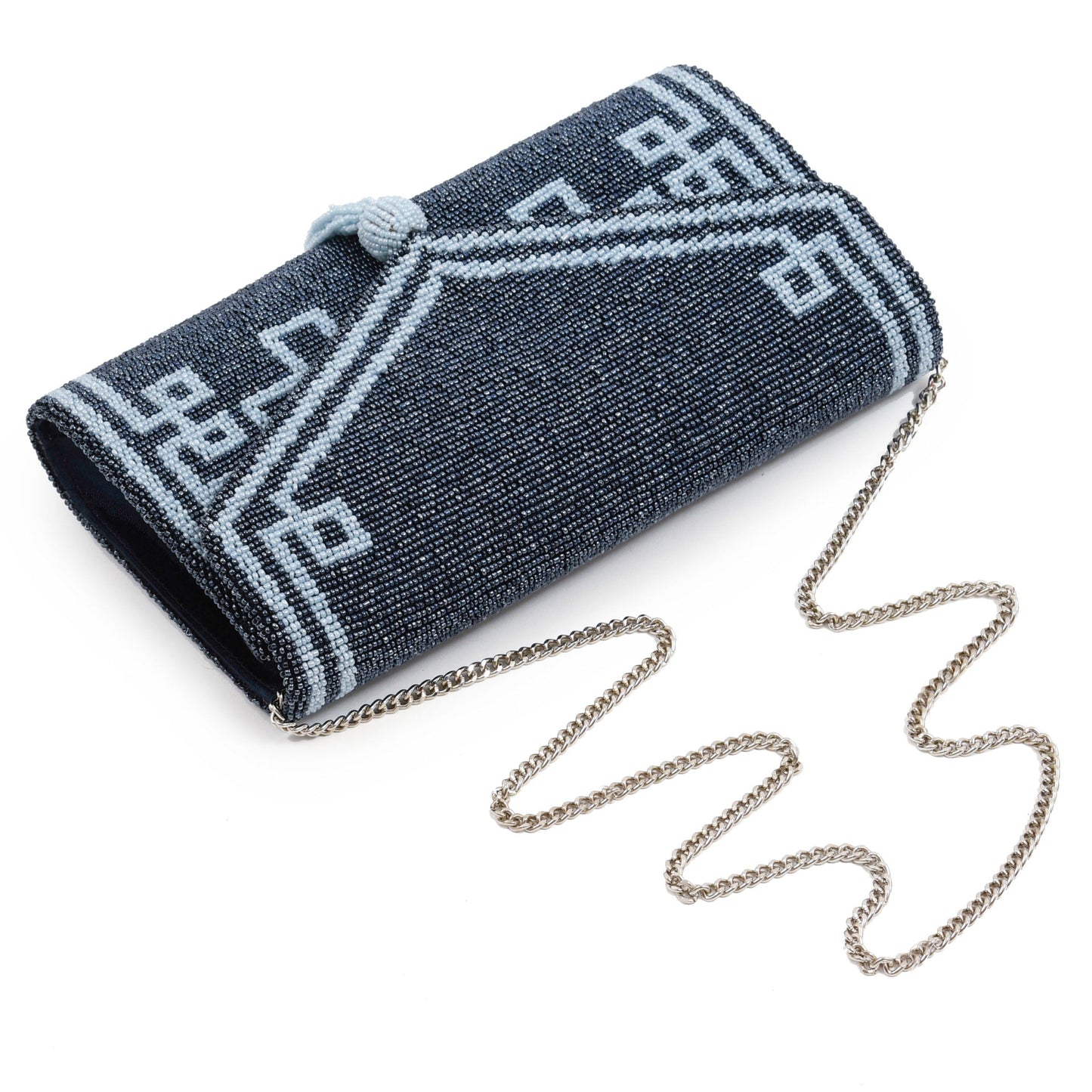 Envelope Beaded Monogram Clutch –Fretwork Tassel