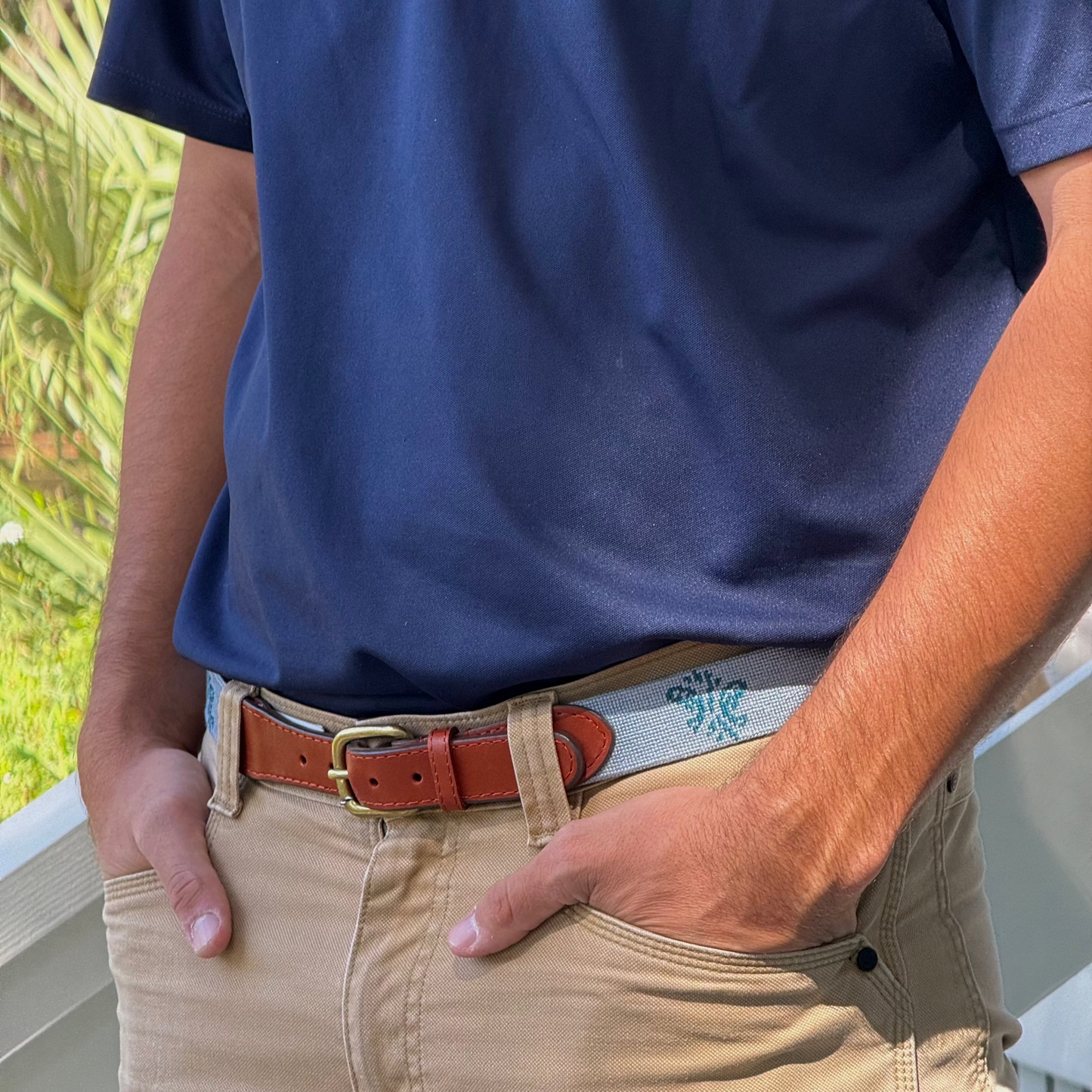 Kiawah River Signature Needlepoint Belt - Antique Blue and Dark Turquoise