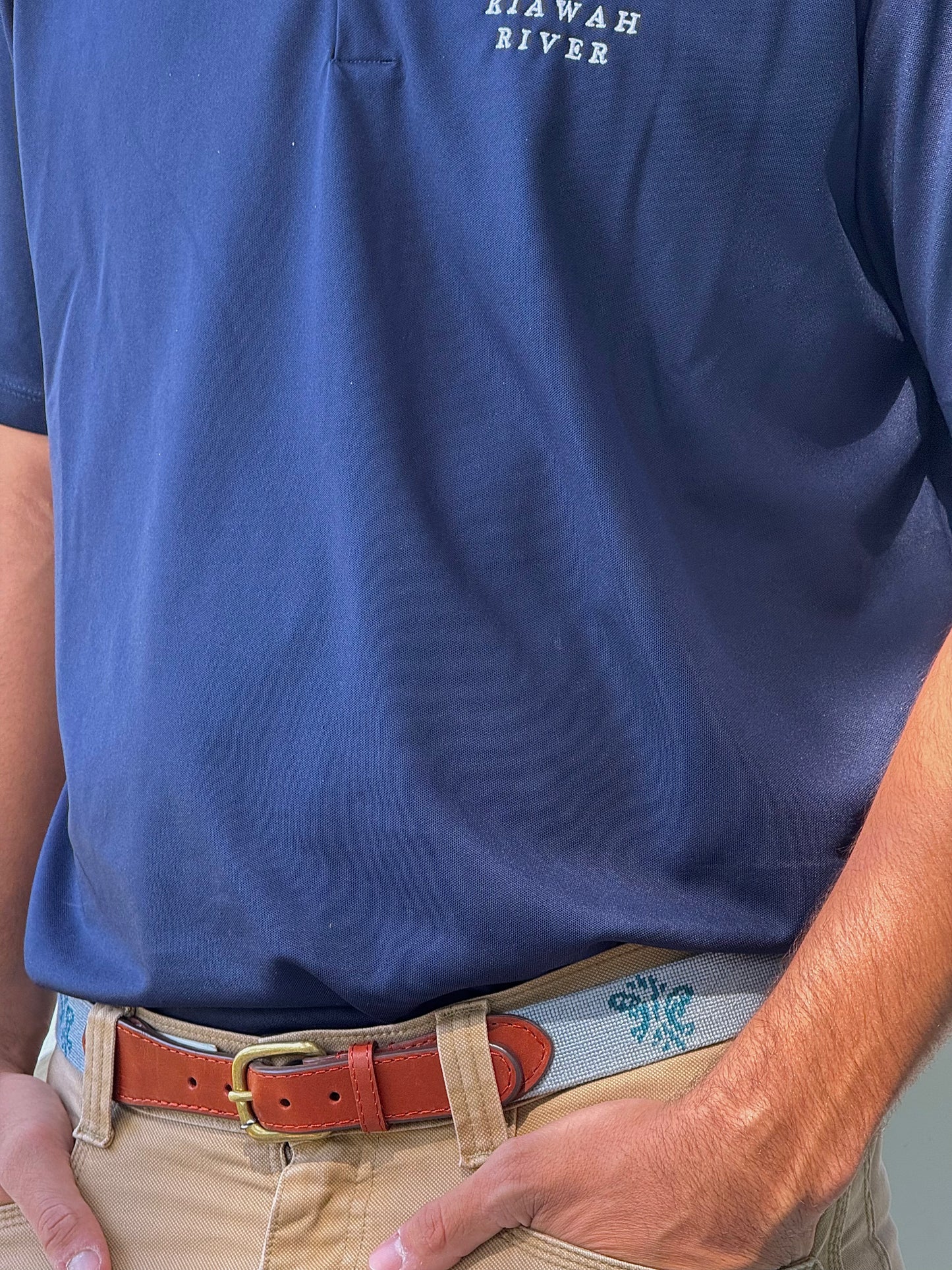 Kiawah River Signature Needlepoint Belt - Antique Blue and Dark Turquoise