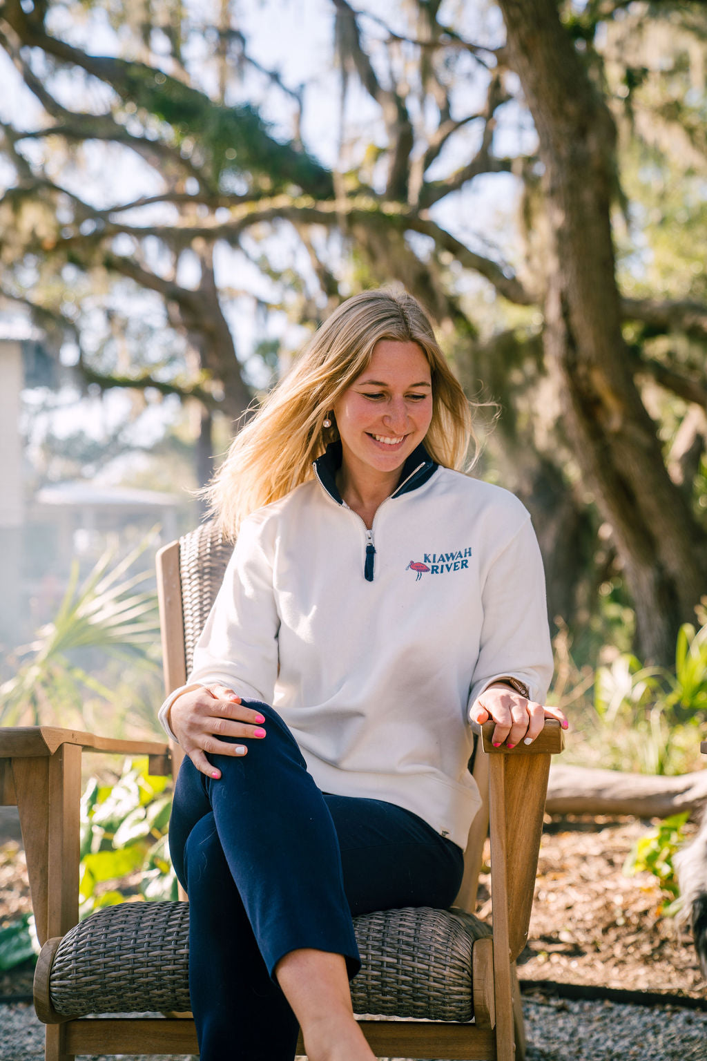 Women's Free as a Bird Quarter Zip - Ivory and Navy