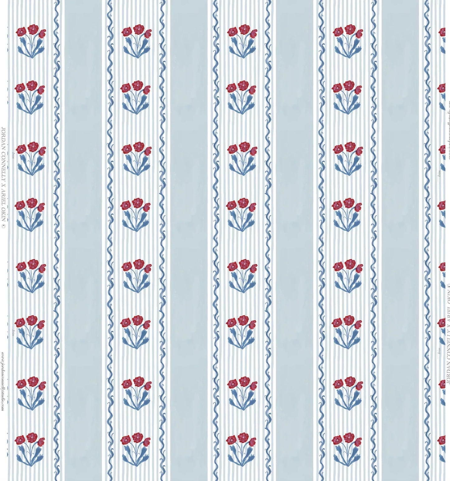 Vertical Marigolds in Sky Fabric SWATCH