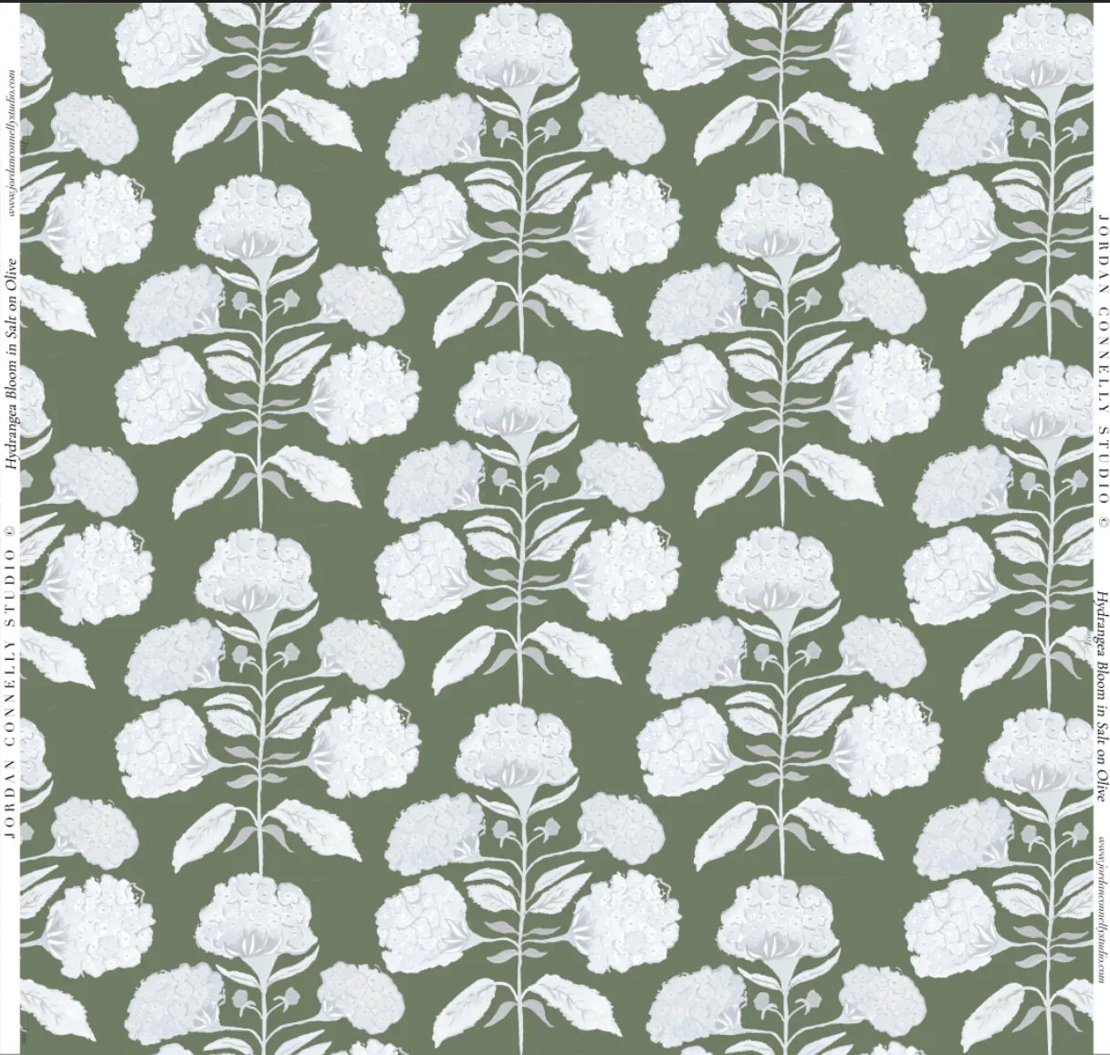 Hydrangea Bloom in Salt on Olive- Fabric