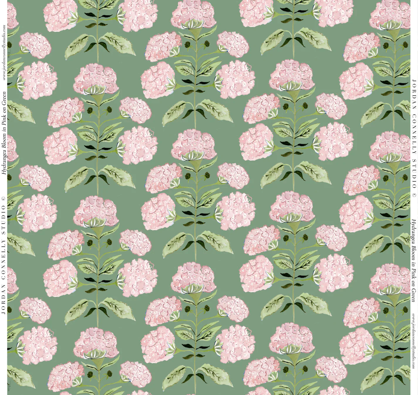 Hydrangea Bloom in Pink on Green- Fabric