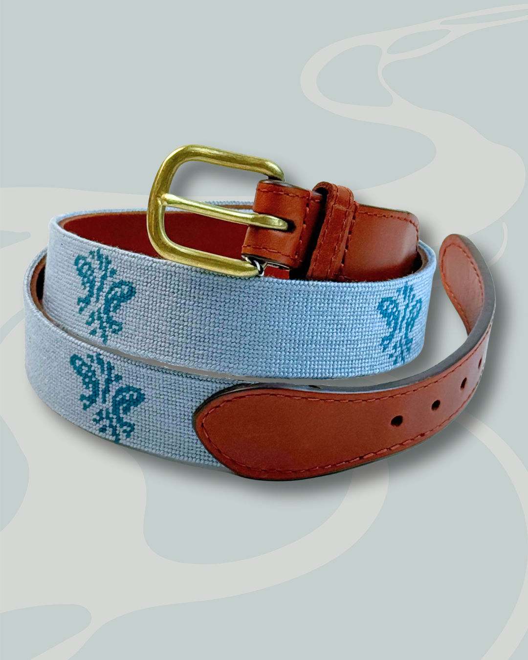 Kiawah River Signature Needlepoint Belt - Antique Blue and Dark Turquoise