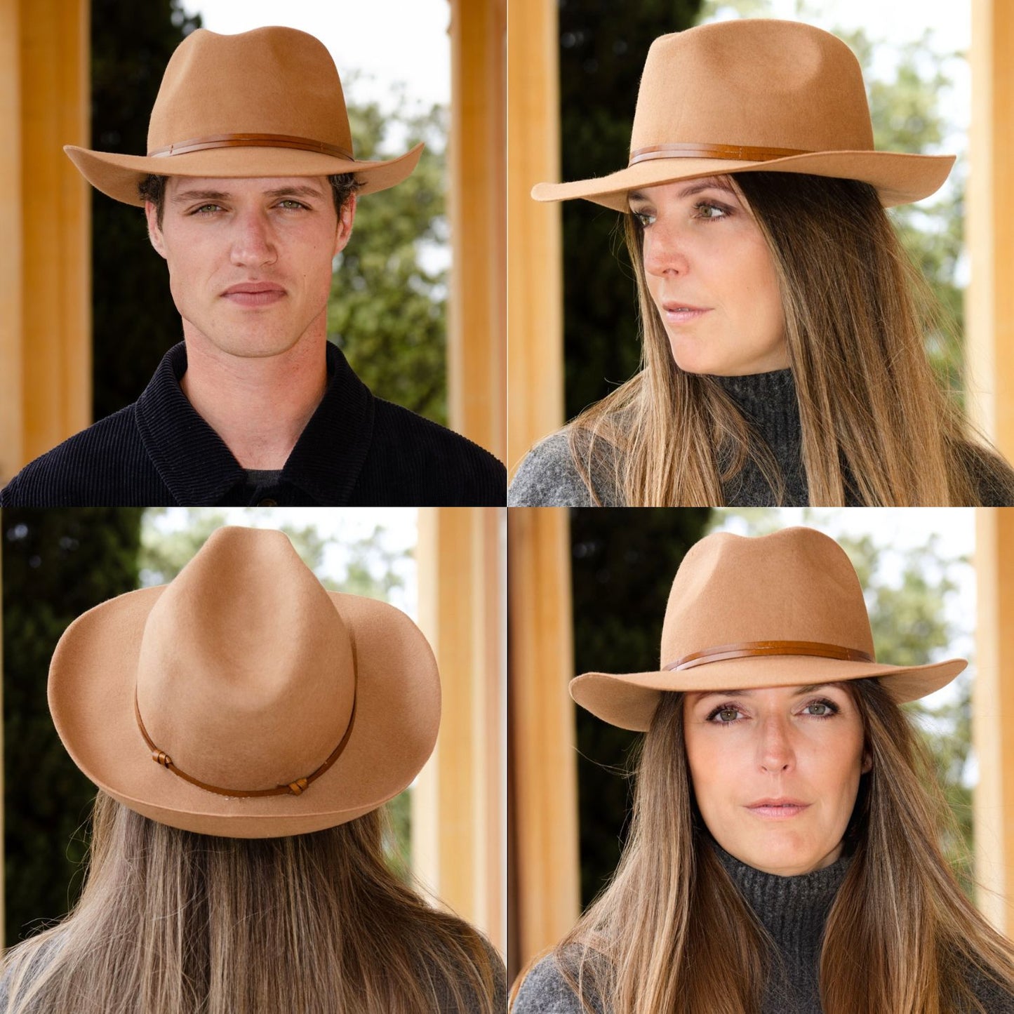 Leather Tie Felt Hat - Camel