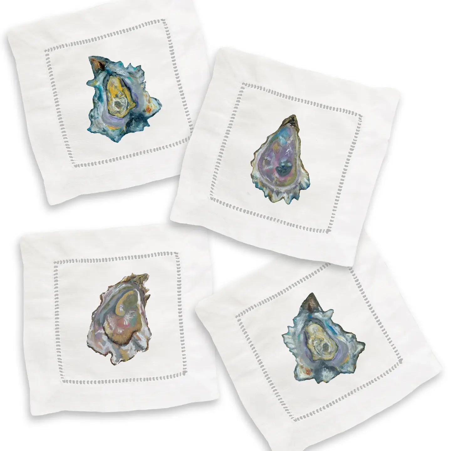 Colorful Oysters Mixed Linen Cocktail Napkin Set