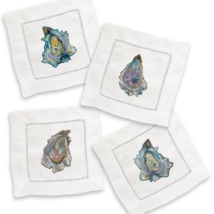 Colorful Oysters Mixed Linen Cocktail Napkin Set