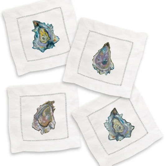 Colorful Oysters Mixed Linen Cocktail Napkin Set