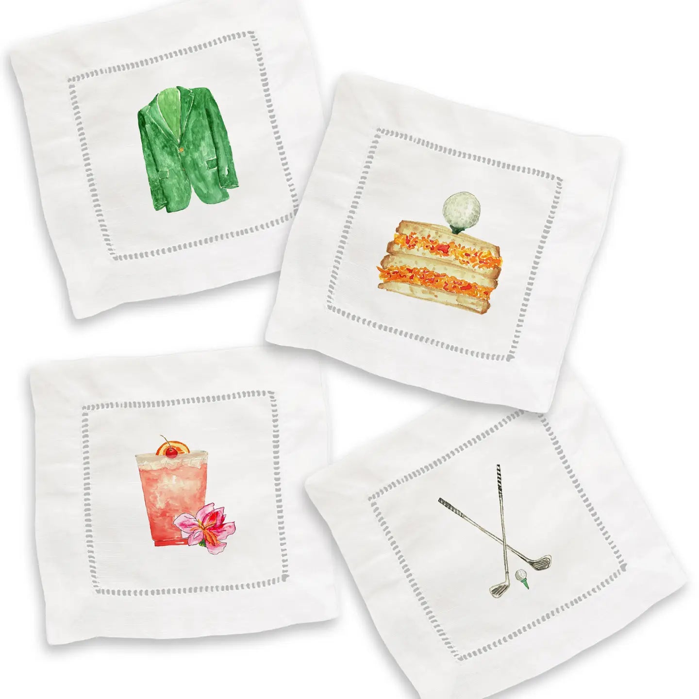 Masters Golf Tournament Augusta Mixed Linen Cocktail Napkin Set