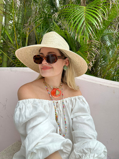 Hollyhock Sun Hat - Pink Pansy Block Print Hat Scarf