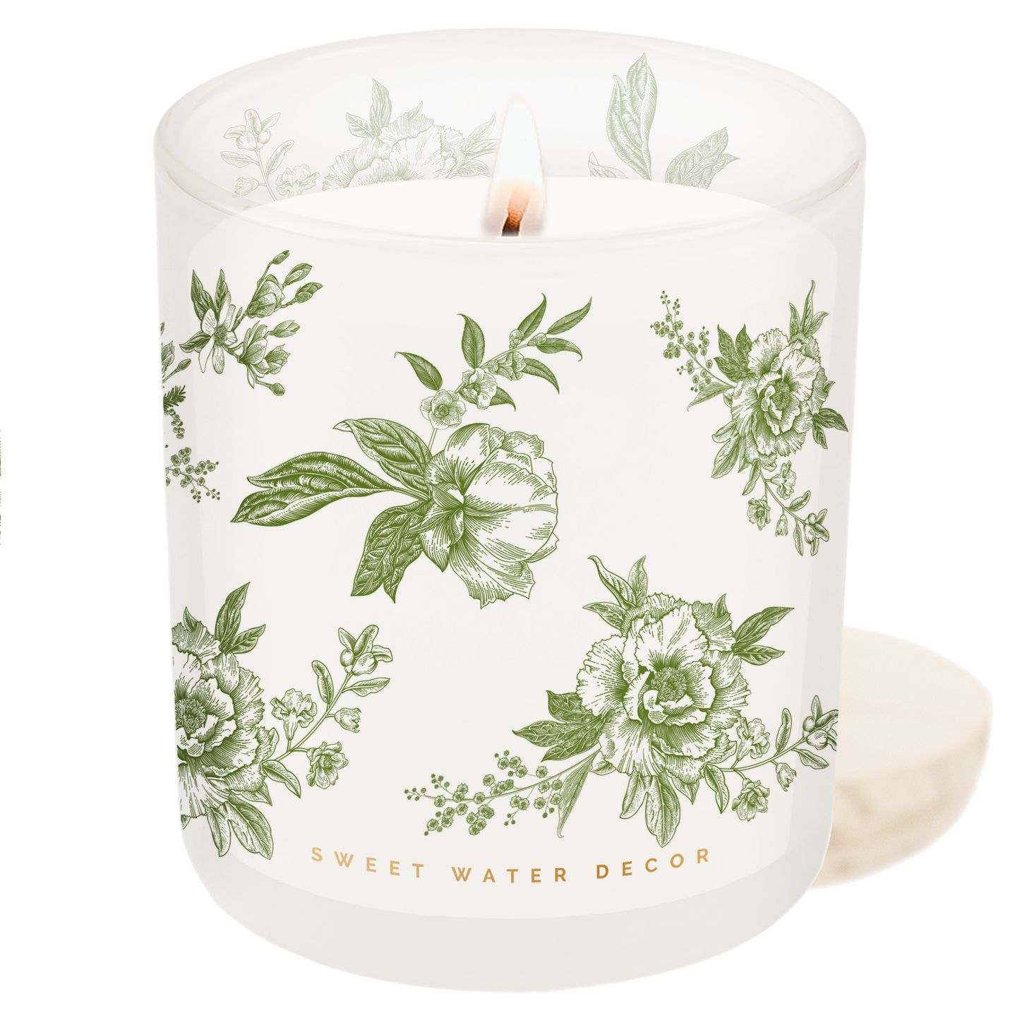 Green Delft Soy Candle - White Translucent Tinted Glass Jar - 12 oz