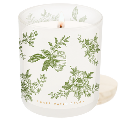 Green Delft Soy Candle - White Translucent Tinted Glass Jar - 12 oz