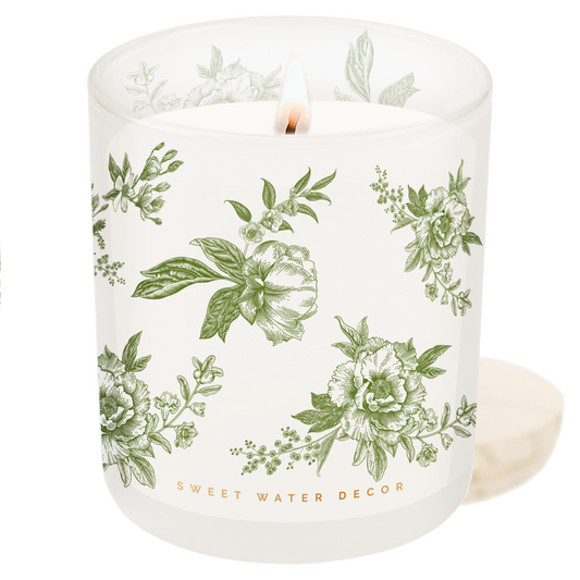 Green Delft Soy Candle - White Translucent Tinted Glass Jar - 12 oz