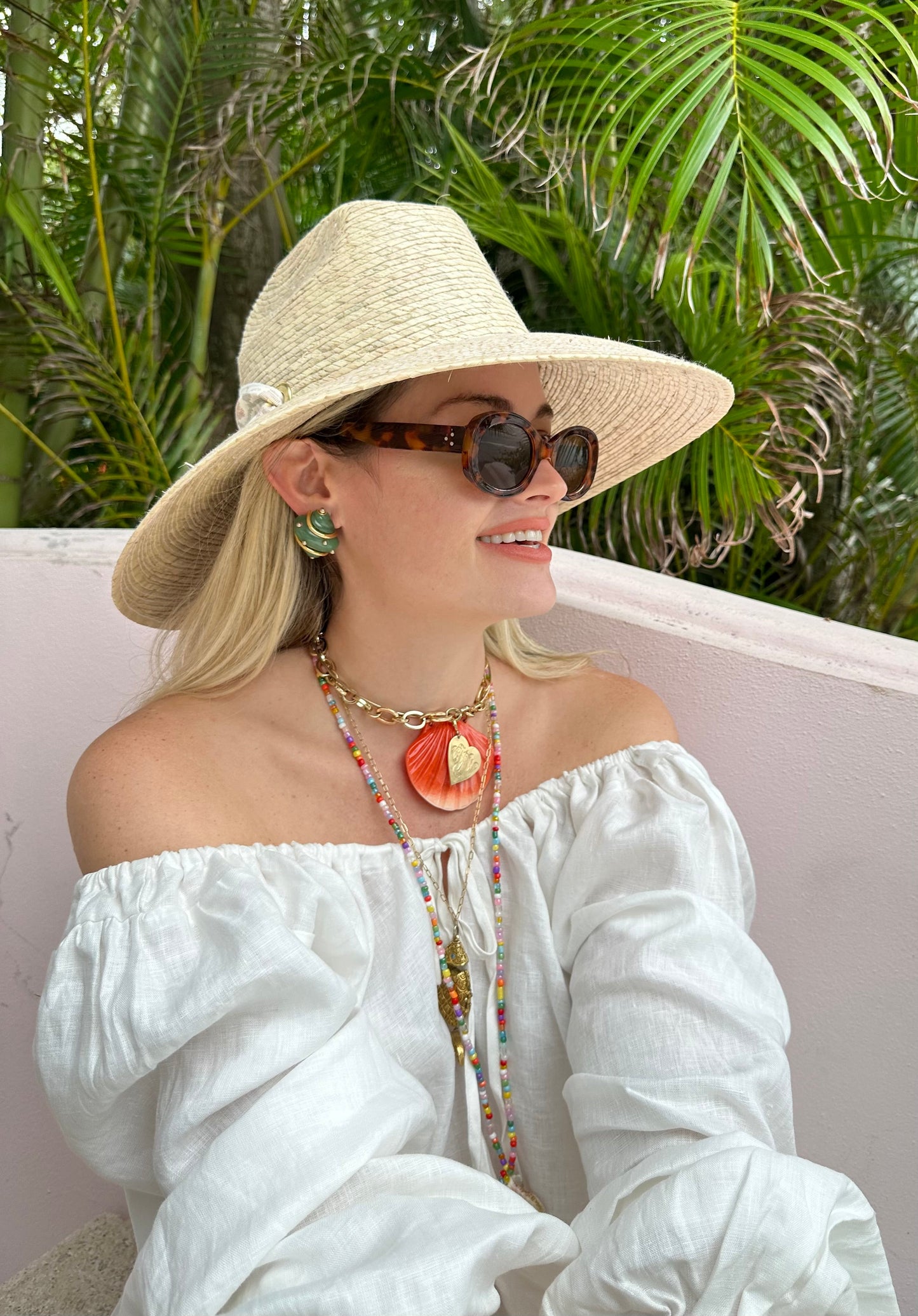 Hollyhock Sun Hat - Pink Pansy Block Print Hat Scarf