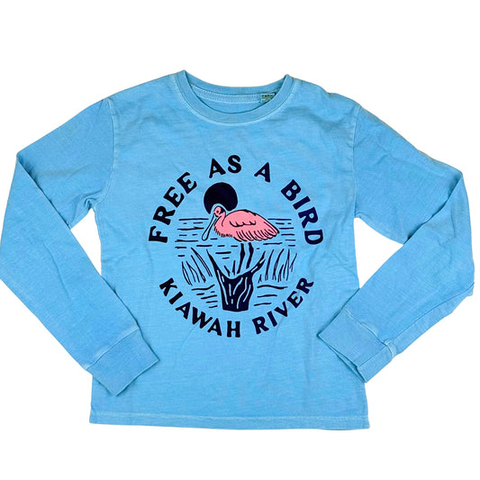 Children's Free as a Bird Spoonbill Long Sleeve T-Shirt - Sky Blue