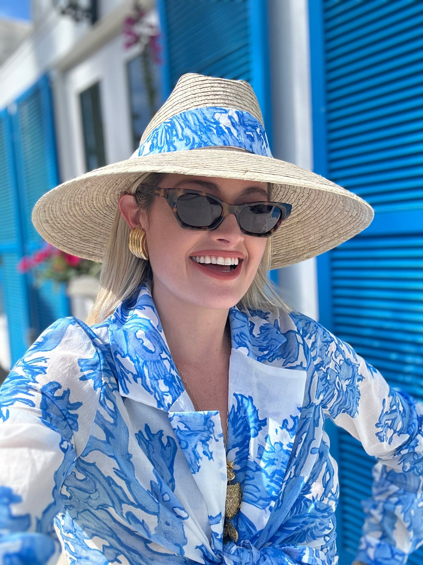 Hollyhock Sun Hat - Pink Pansy Block Print Hat Scarf