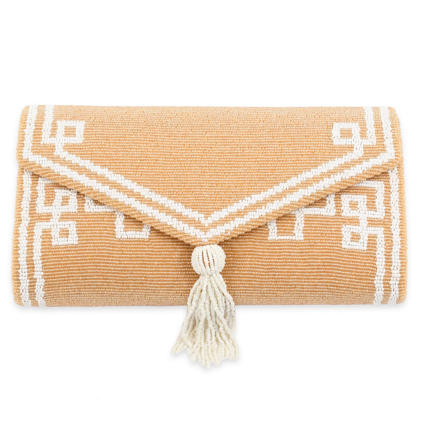 Envelope Beaded Monogram Clutch –Fretwork Tassel