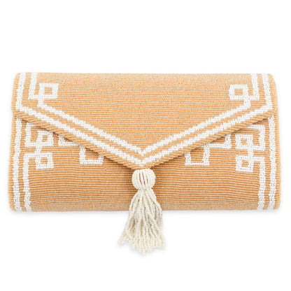 Envelope Beaded Monogram Clutch –Fretwork Tassel