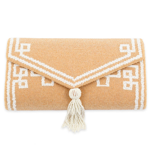 Envelope Beaded Monogram Clutch –Fretwork Tassel