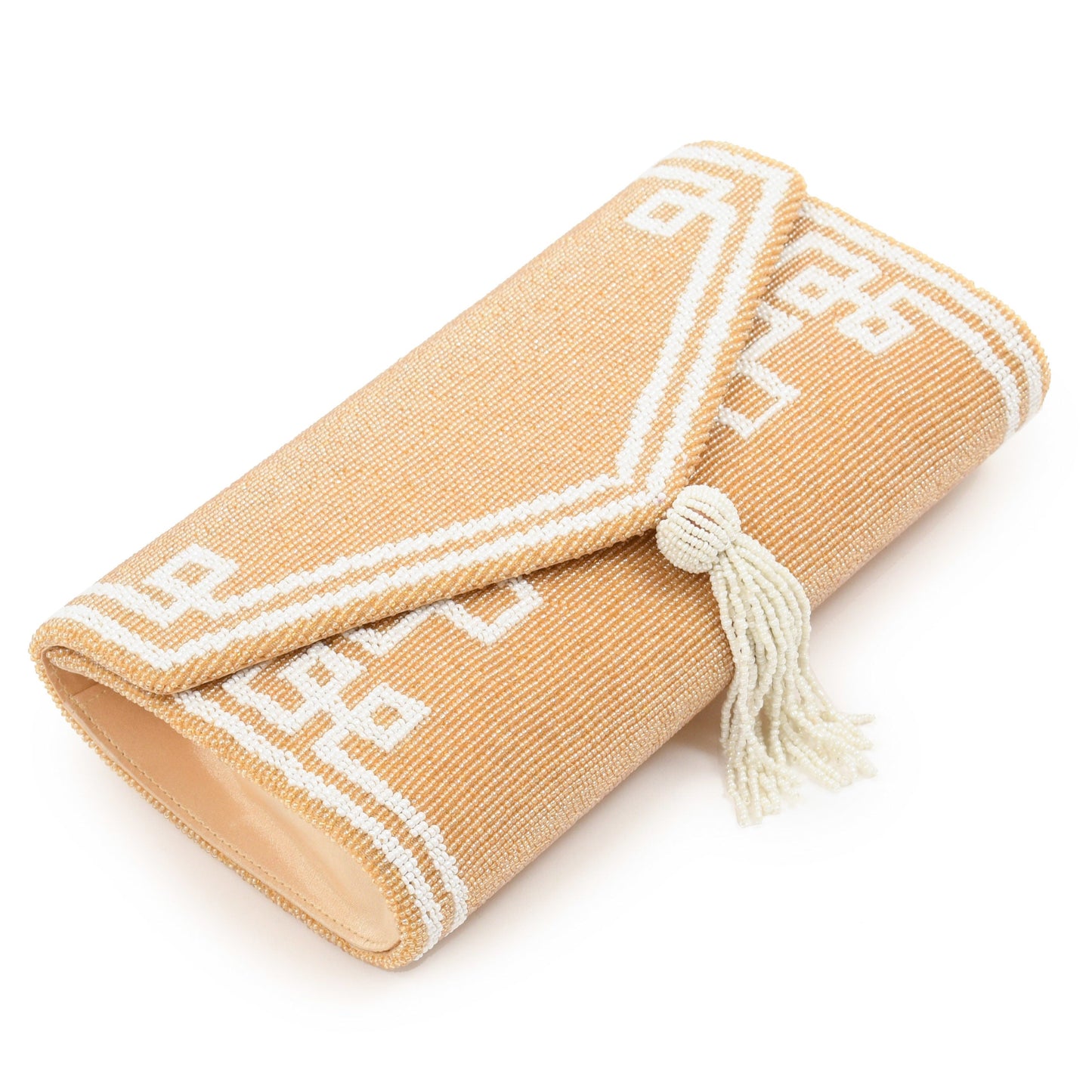 Envelope Beaded Monogram Clutch –Fretwork Tassel
