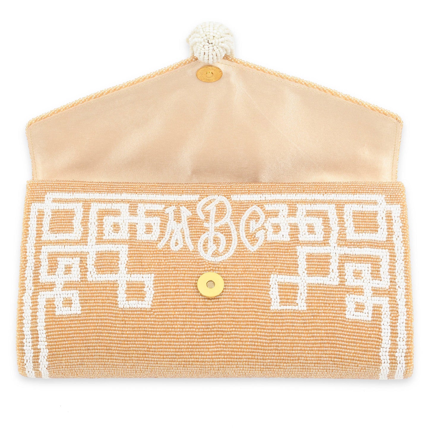 Envelope Beaded Monogram Clutch –Fretwork Tassel