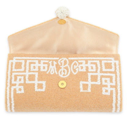 Envelope Beaded Monogram Clutch –Fretwork Tassel