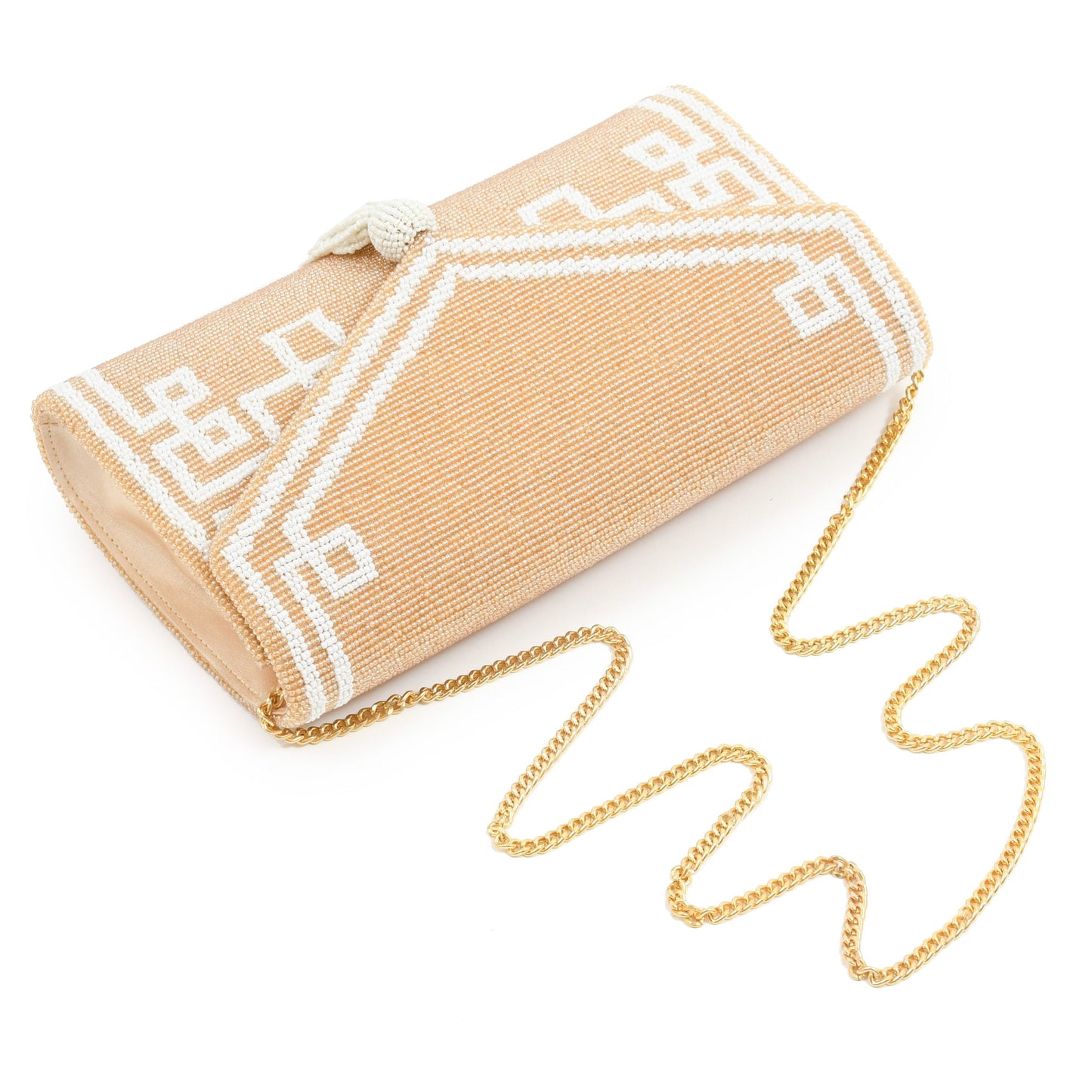 Envelope Beaded Monogram Clutch –Fretwork Tassel