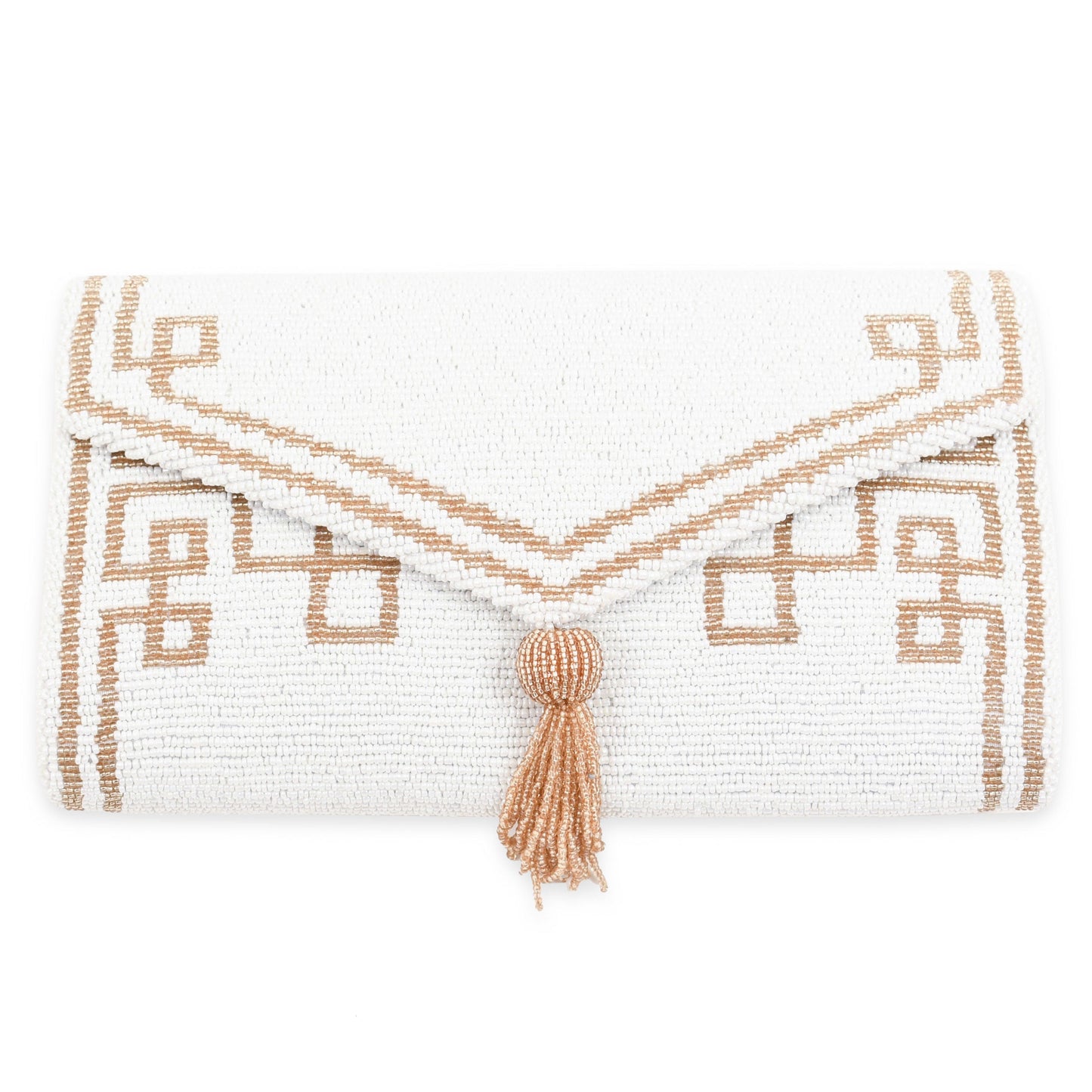 Envelope Beaded Monogram Clutch –Fretwork Tassel