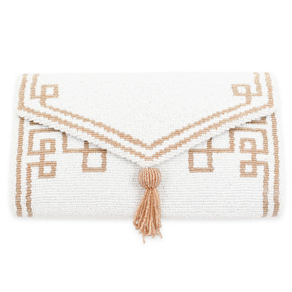 Envelope Beaded Monogram Clutch –Fretwork Tassel