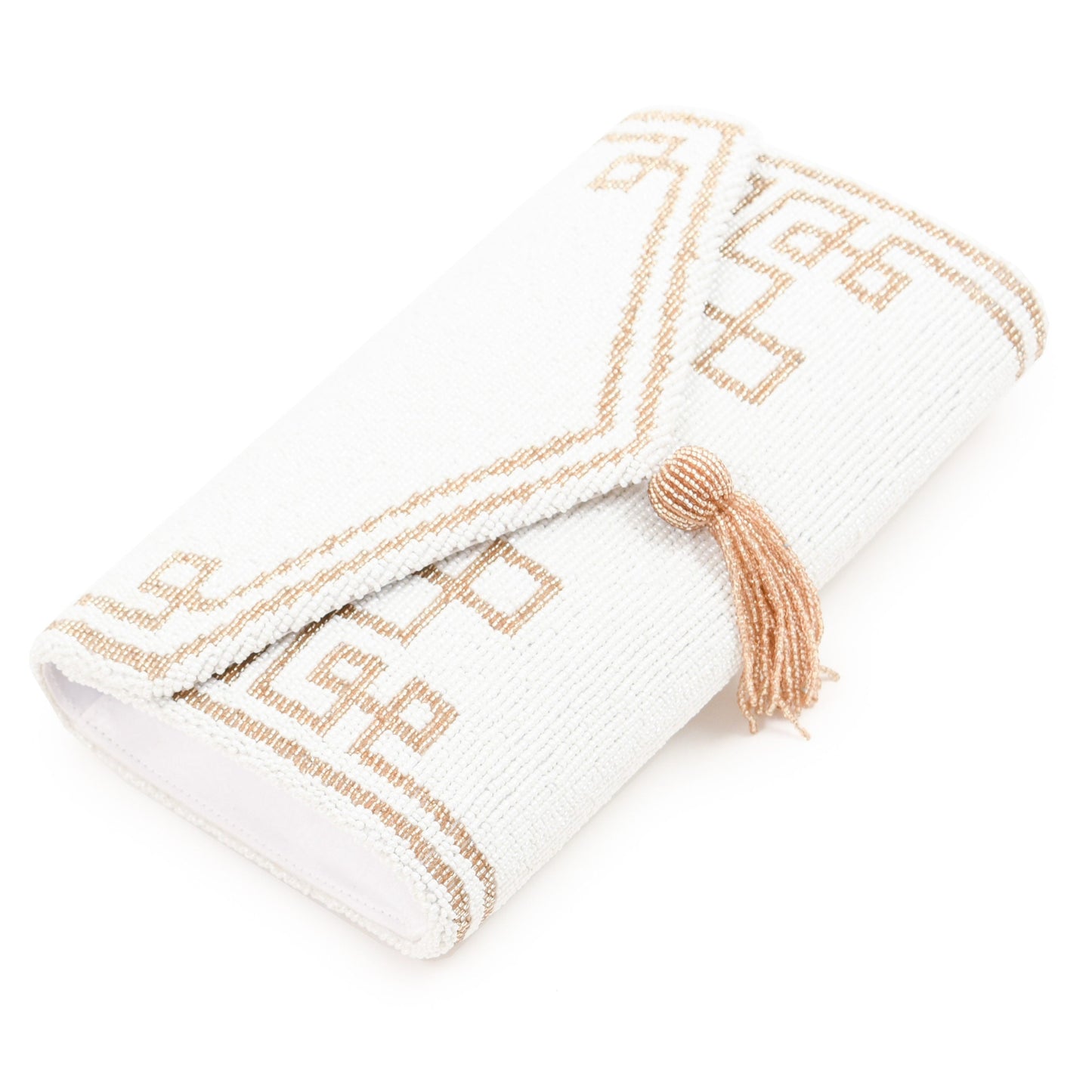 Envelope Beaded Monogram Clutch –Fretwork Tassel
