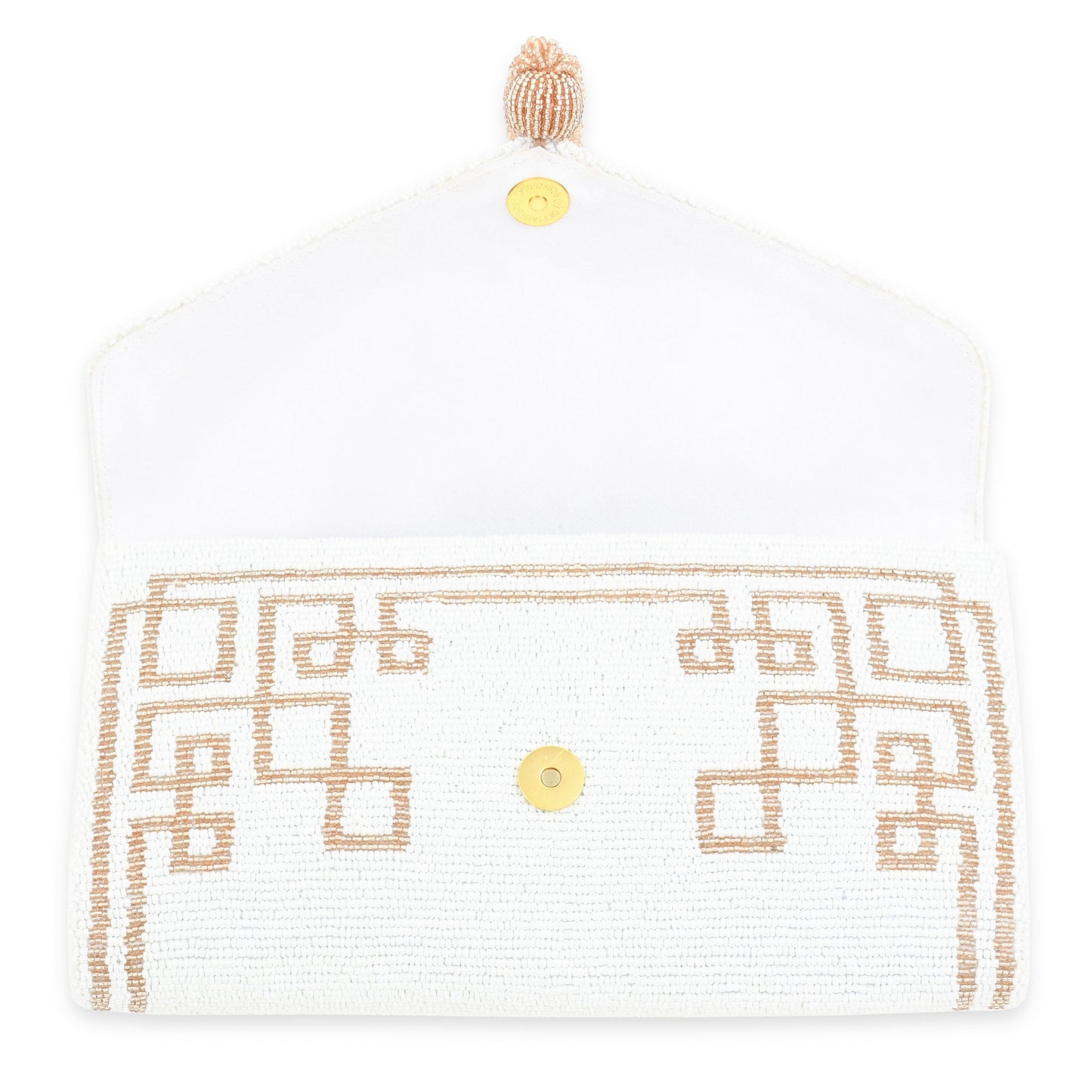 Envelope Beaded Monogram Clutch –Fretwork Tassel