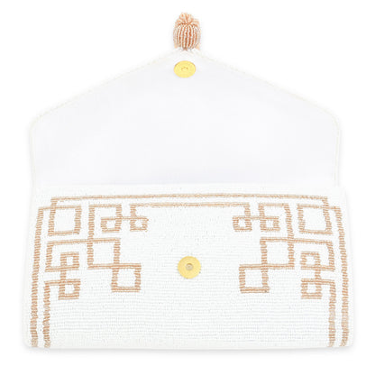 Envelope Beaded Monogram Clutch –Fretwork Tassel