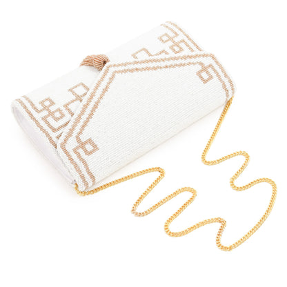 Envelope Beaded Monogram Clutch –Fretwork Tassel