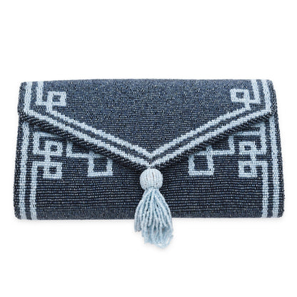 Envelope Beaded Monogram Clutch –Fretwork Tassel