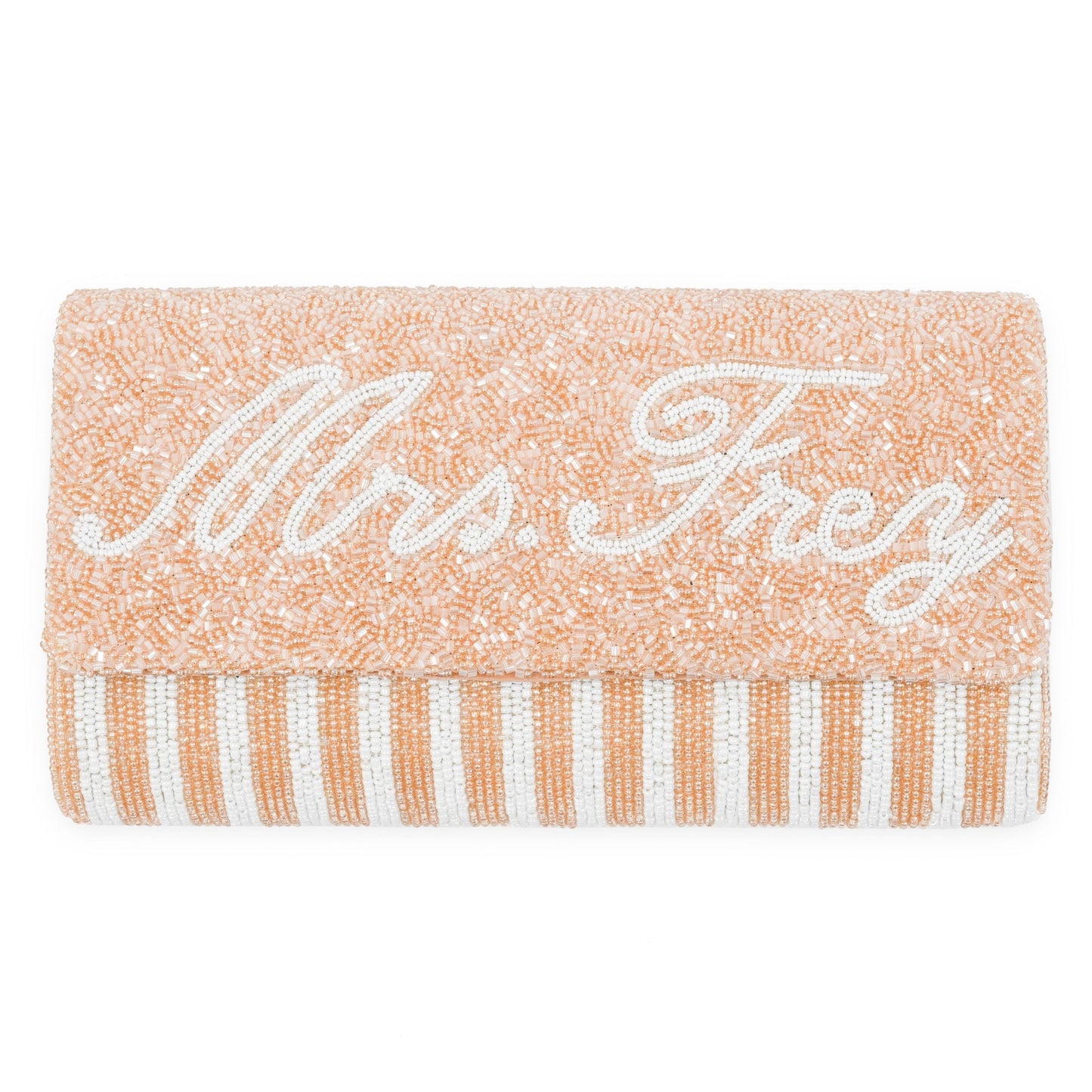 Half Barrel Custom Beaded Stripe Monogram Clutch