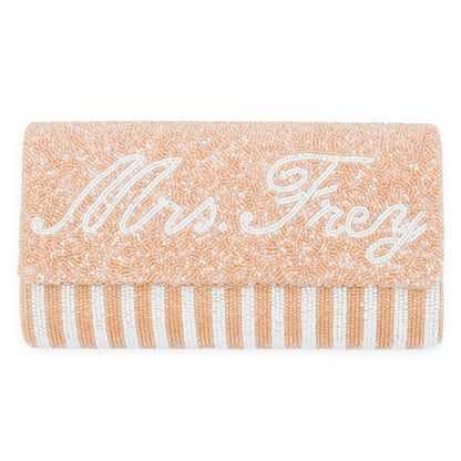 Half Barrel Custom Beaded Stripe Monogram Clutch
