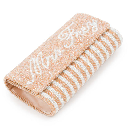 Half Barrel Custom Beaded Stripe Monogram Clutch