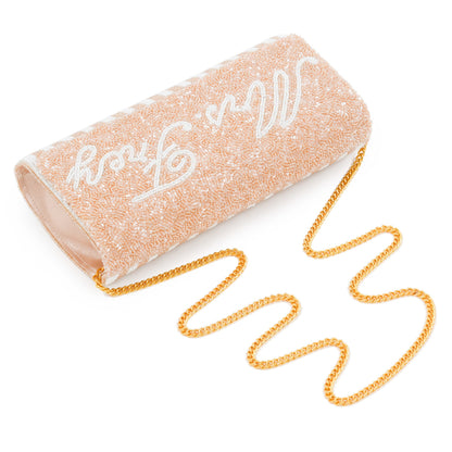 Half Barrel Custom Beaded Stripe Monogram Clutch