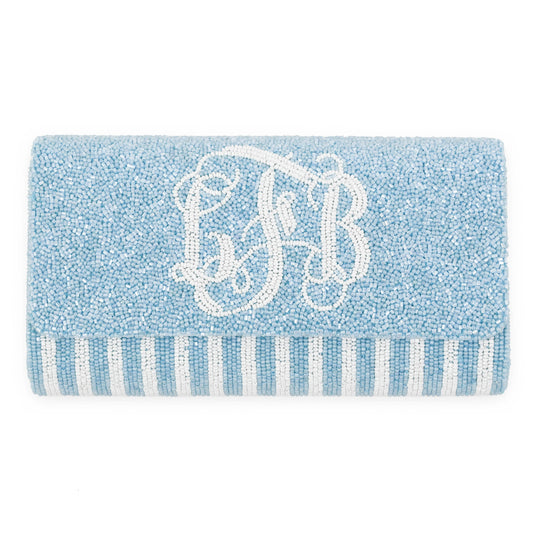 Half Barrel Custom Beaded Stripe Monogram Clutch