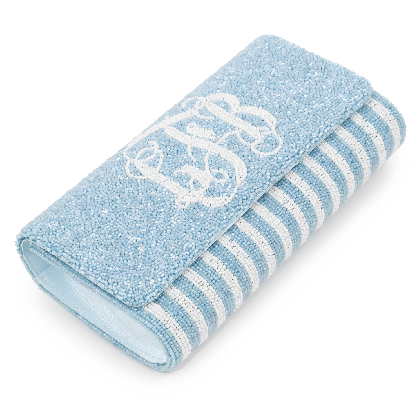 Half Barrel Custom Beaded Stripe Monogram Clutch