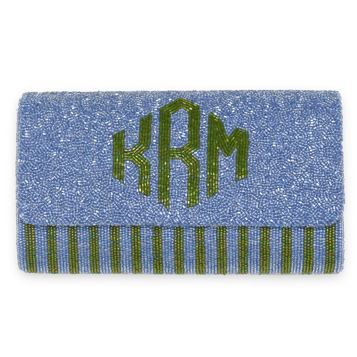 Half Barrel Custom Beaded Stripe Monogram Clutch
