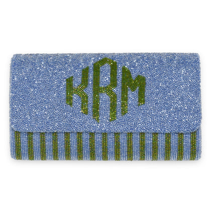 Half Barrel Custom Beaded Stripe Monogram Clutch
