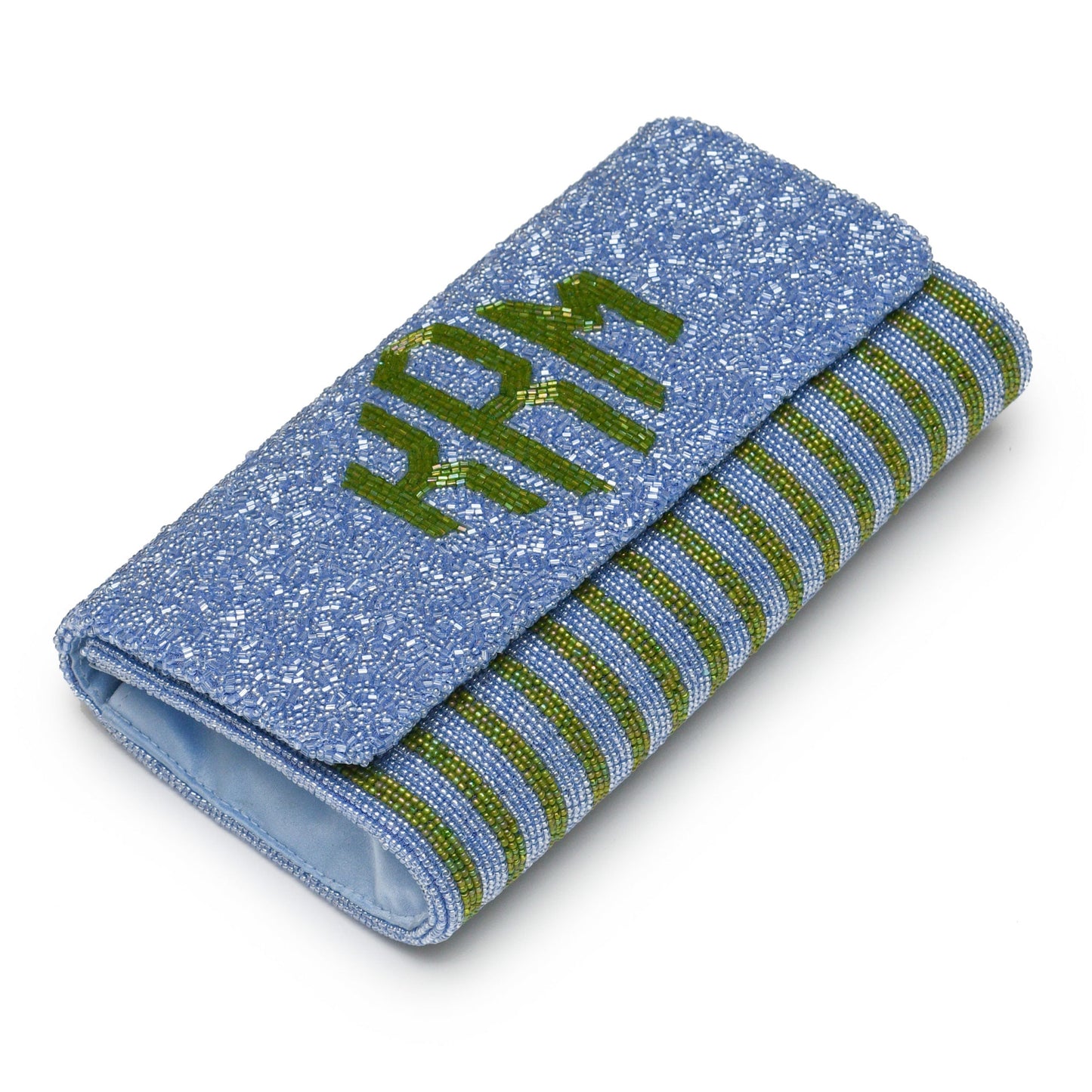 Half Barrel Custom Beaded Stripe Monogram Clutch