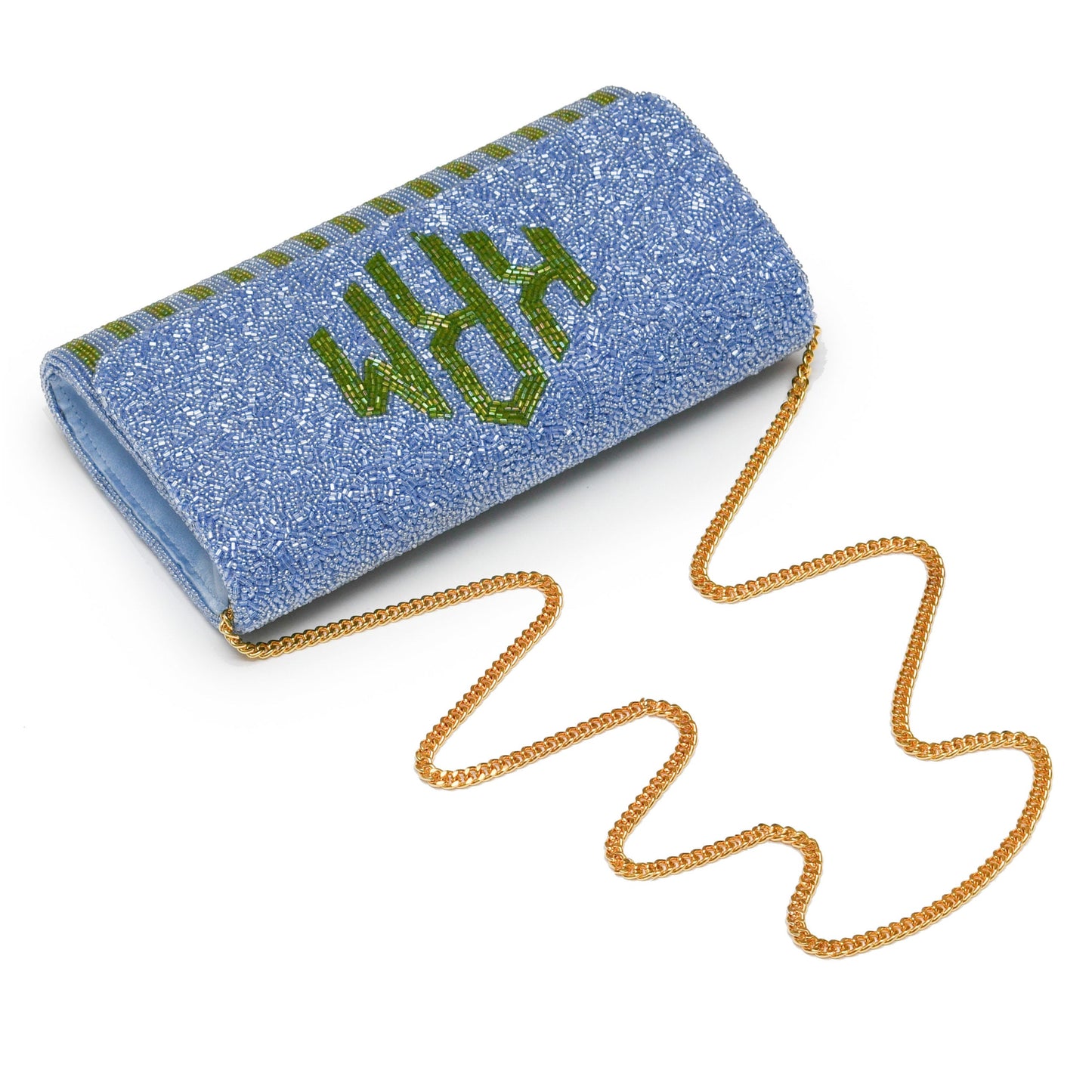 Half Barrel Custom Beaded Stripe Monogram Clutch