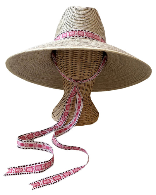 Hollyhock Sun Hat - Vintage Pink Geometric Ribbon - Rose Quartz Toggle