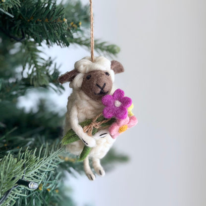 Sheep with Flowers Ornament