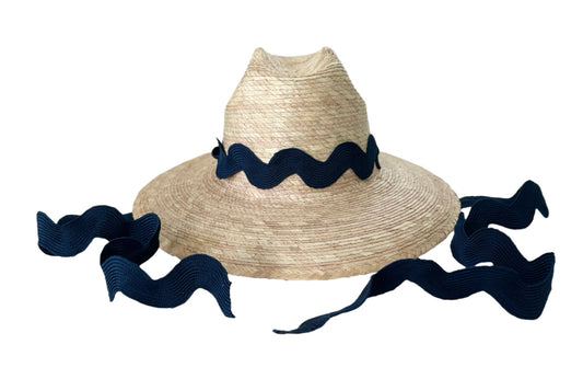 Petunia Girl's Sun Hat - Navy Ric-Rac Ribbon