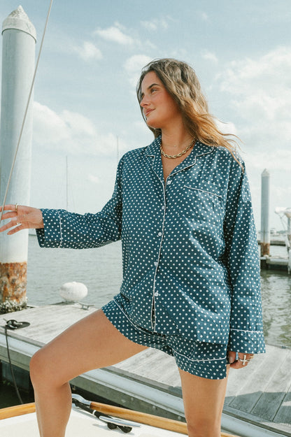 Nautical Navy Dot PJ Set - Long/Short