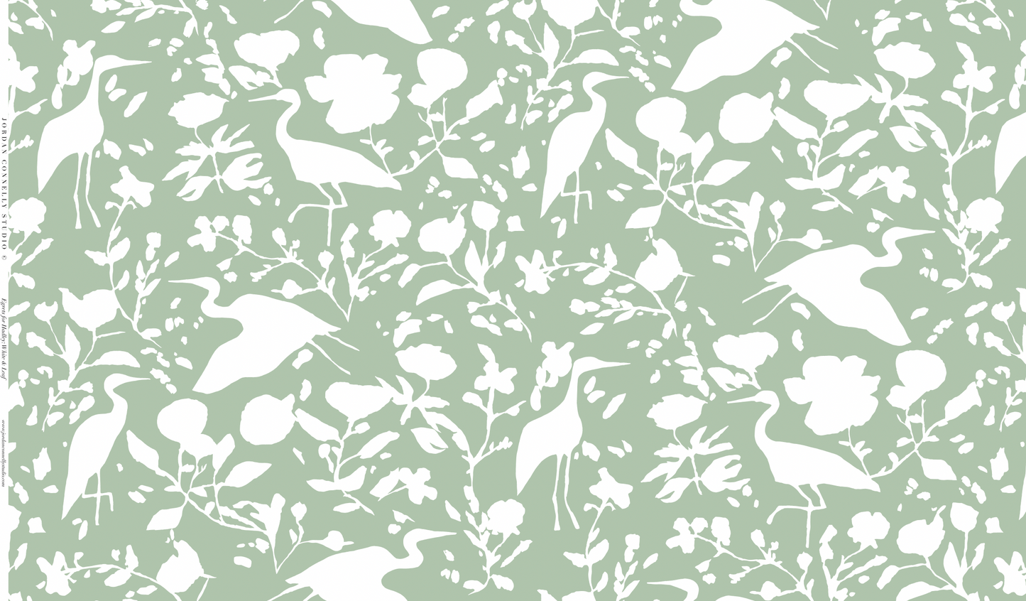 Egrets for Hadley in White & Leaf- Fabric
