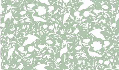 Egrets for Hadley in White & Leaf- Fabric